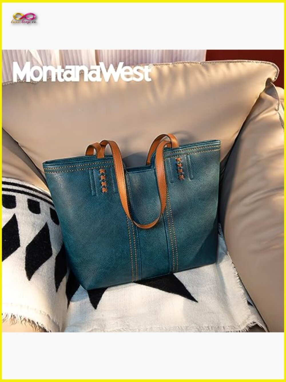 Slouchy Tote Bag with Braided Details Top Zipper Closure Vegan Leather Everyday - Picture 2 of 7